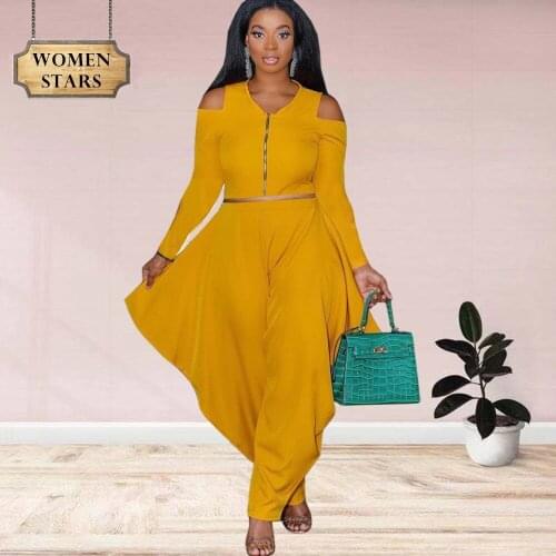 2 Piece Sets Women Outfits Fall Clothes Bodycon Zip Top Loose Elastic Waist Pants Sets Hollow Out Sleeve Wholesale Dropshipping