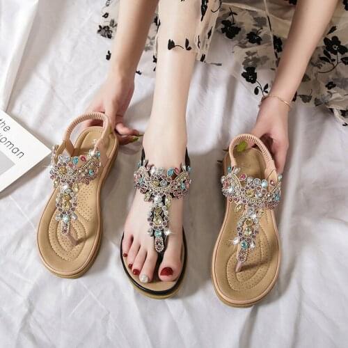 Slippers Shoes 2021 Ladies Rhinestones Sandals Summer Beach Slippers for Women Sandals Flip Flops Ladies Crystal Beach Sliders