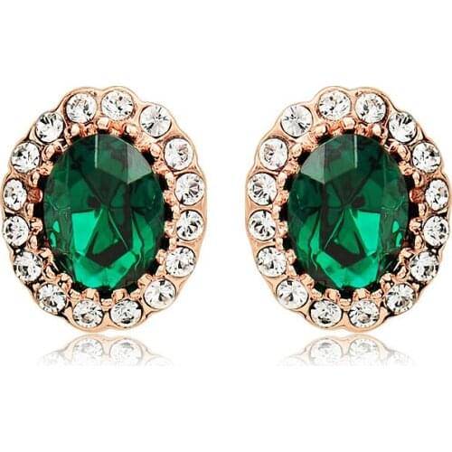 Ociki Rose Gold Color Cubic Zirconia Vintage Oval Blue Crystal Wedding Earrings for Women Girls Mothers' Gift Drop Shipping