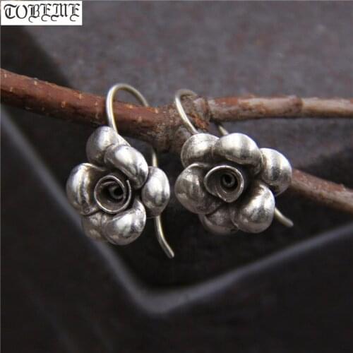 Handcrafted 100% 925 Silver Rose Flower Earrings Thailand 925 Sterling Silver Women Earrings Pure Silver Lady Drop Earrings