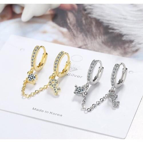 1PC Punk Style Double Ear Hole Clear Cubic Zirconia Geometric Tassel Hoop Earrings for Women Girl Party Gifts
