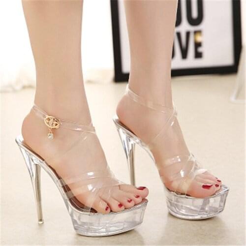 14 cm crystal high heel thin heel waterproof platform sandals, female model pole dancing shoes, nightclub shoes