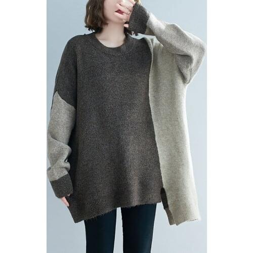 Johnature New Casual Long Irregular Knitting Sweaters 2021 Spring Koran Loose O-neck Pullover Woman Sweaters