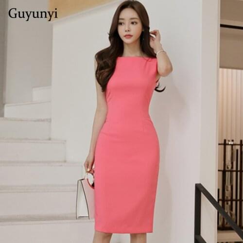 Minimalist Office Lady Dress 2021 Summer Plain Sleeveless High Waist Tight Dress Temperament Elegant Party Womens Dresses