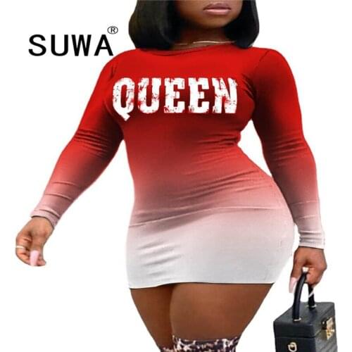 Loungewear Women QUEEN Letter Printed Pullover Sweatshirt Top Dresses Long Sleeve Classic Fashion Bodycon Mini Lady Dress 5XL
