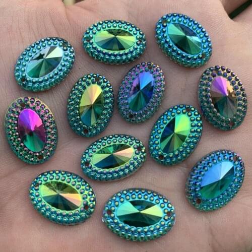 200pcs Oval AB Acrylic Rhinestone Flat back Cabochon Decoration Charm Craft DIY 13*18mm 2 holes strass -Z454*10