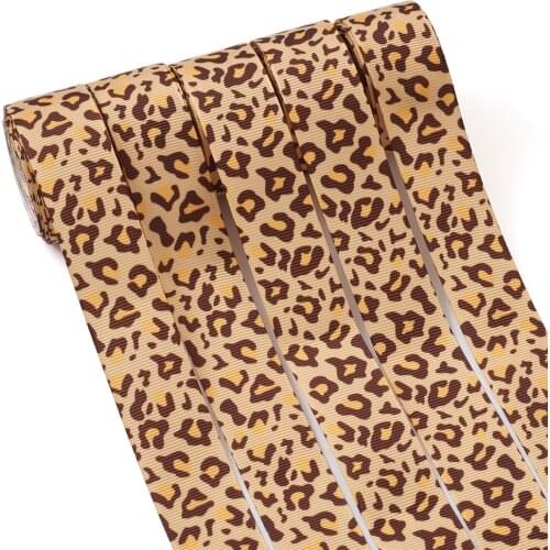 5 Cards 25mm Leopard Print Grosgrain Ribbon for Gift Wrapping Hair Bows Headbands Clothing DIY Handmade Crafts 1 inches