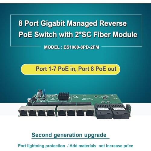 8 port Gigabit web managed reverse poe switch PCB 2 SC fiber module reverse PoE switch with PoE out