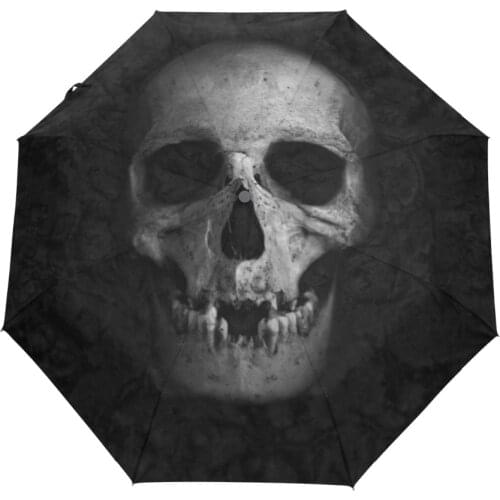 Skull Printed Fully Automatic Umbrella Fashion Black 3 Folding Sun Umbrella Rain Women Men Umbrella Windproof Large Parasol