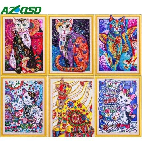 AZQSD Diamond Embroidery Mosaic Cats Picture Of Rhinestone Special Shape Diamond Painting Animal Mosaic Needlework 5D DIY