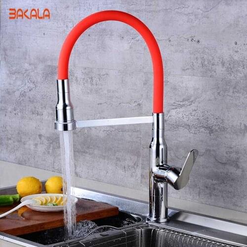 BAKALA Hot Sale Pull Out Spring Kitchen Faucet Brass Vessel Sink Mixer Tap Sprayer Swivel Spout Mixer Tap BR-21801