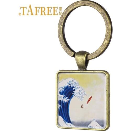 TAFREE Antique bronze plated keyring Exciting outdoor sports love surf square keychain for women car keyring jewelry SF18