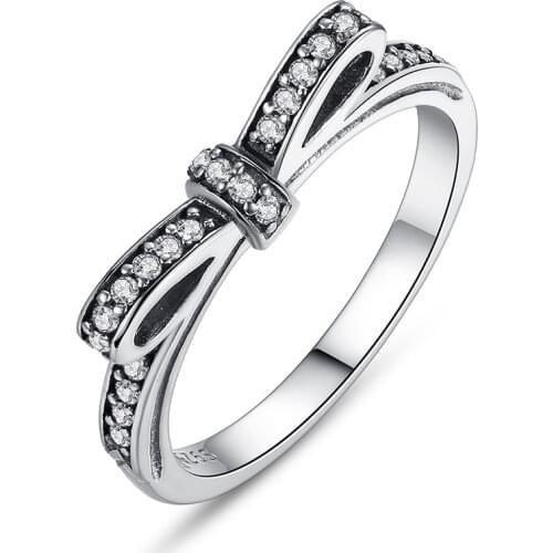 CodeMonkey Hot Sale 100% 925 Sterling Silver Ring For Women Classic Bow Lucky Rings Fashion Jewelry Dropshipping R7104