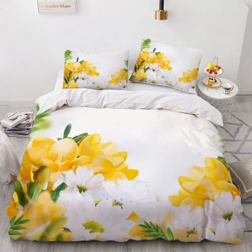 Flower Bed Linen 3D Custom Design White Duvet Cover Sets Pillow Case King Queen Super King Twin Size 160*200cm Tulip Bedding Set