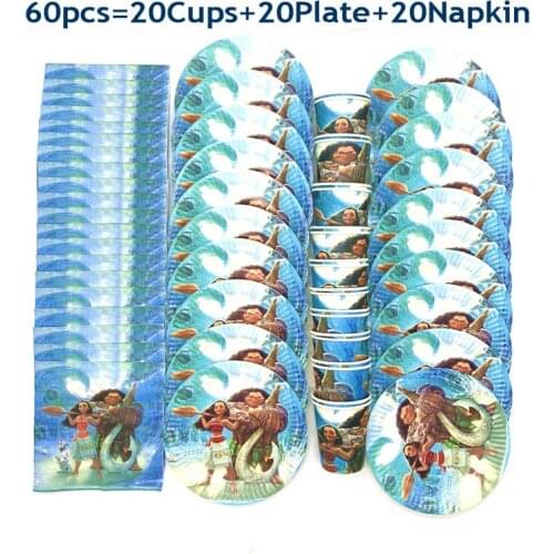 Disney High Quality Party Decoration Cartoon Moana Maui Theme 40/60Pcs Wedding Birthday Party Paper Cups Plates Party Supplies