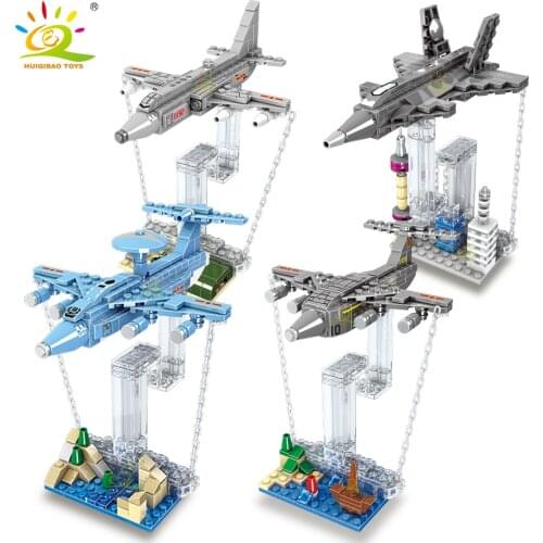 HUIQIBAO 785pcs Suspended Airplane Building Blocks Tensegrity Balance Series weapon Plane Aircraft Bricks City Toys For Children