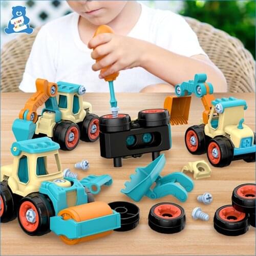 4 Styles /Set Engineering Car Model Toys be Assembled and Disassembled Construction Excavator Kids Puzzle Toys For Children Gift