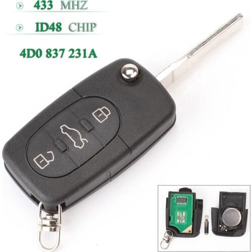 Bilchave 3 Buttons 433Mhz ID48 Chip 4D0837231A Remote Car Key FOB For AUDI A3 A4 A6 A8 RS4 TT Allroad Quttro 1994 - 2004