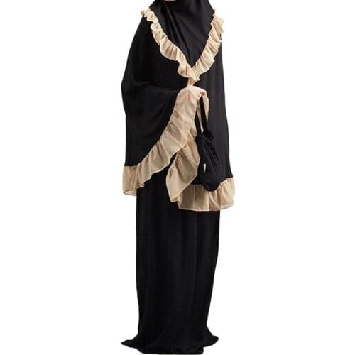 Two-Piece Set Prayer Garment Dress Muslim Women Abaya Jilbab Hijab Long Khimar Outfit Ramadan Skirt Abayas Islamic Clothes Niqab
