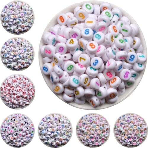 Box hot- White Mixed Numeral Letter/ Alphabet Flat Round Acrylic Beads For Jewelry Making Pacifier Clip DIY Men Women