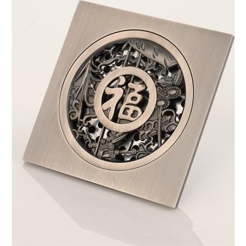 Antique Drains 10*10cm Solid Brass Shower Drain Bathroom Square Cover Anti-odor Hair Strainer Balcony Floor Drain