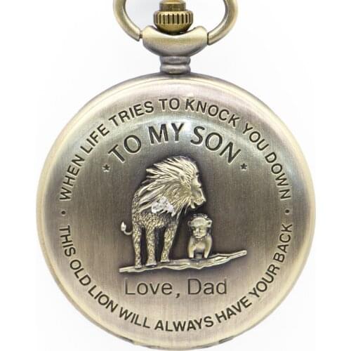 TO MY SON Movie The Lion King Cover Pendant Quartz Pocket Watch Men Retro Bronze Necklace Chain Clock Gifts for Boys Son