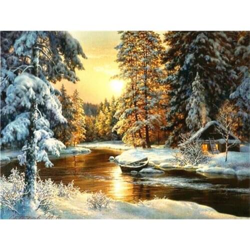 Sunset Seaside Landscape DIY Cross Stitch 11CT Embroidery Kits Craft Needlework Set Printed Canvas Cotton Thread Wholesale