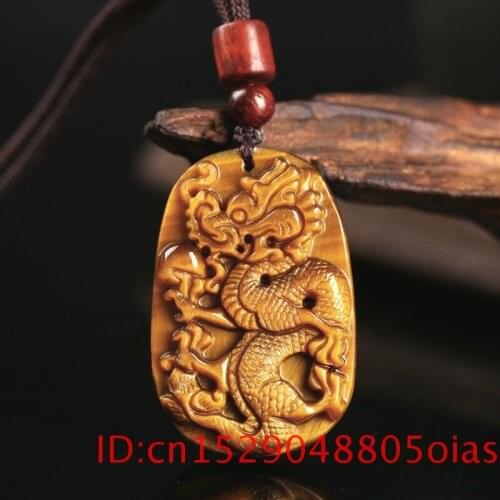Natural Golden Tiger Eye Pendant Jade Dragon Necklace Fashion Charm Jewelry Gifts Carved Amulet