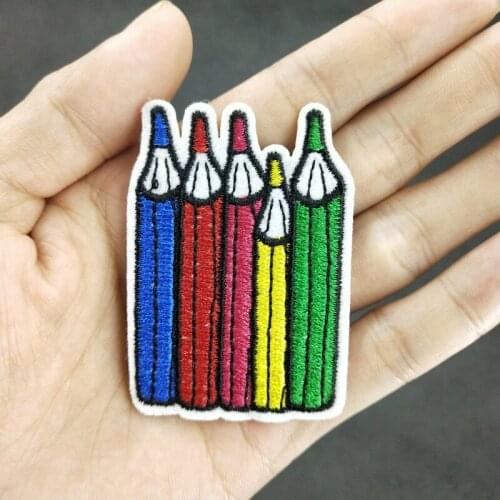 New Arrival Pencil Patch School Student Stationery Embroidered Iron on Fabric Applique Clothing Bag DIY Accessories