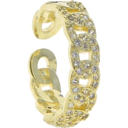 New Arrived Gold Color Cuban Chain Shape Wide Band Rings Open Adjust Silze CZ Paved Finger Rings For Women Wedding Jewelry