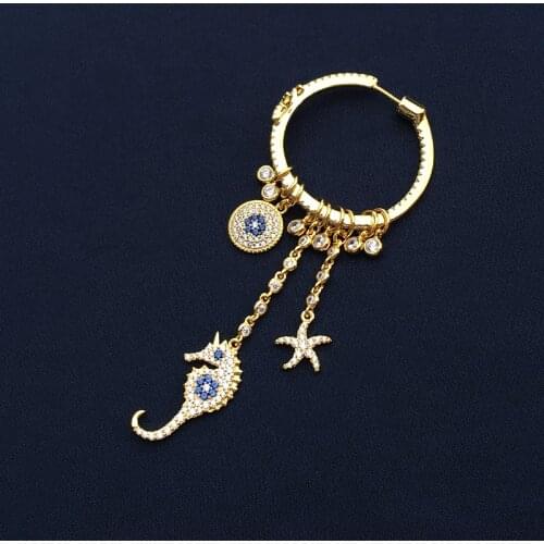 Single Sale Gorgeous Starfish Seahorse Beach Earrings Gold Colours CZ Crystals Charms Hoop Earrings For Women INS Jewelry