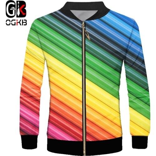 OGKB Man Jacket Long Sleeve Funny 3D Jacket Printed Color Streak All Over Streetwear Plus Size 6XL Clothes Man Autumn coat