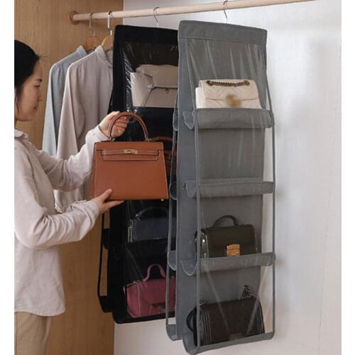 6/8Pocket Hanging Handbag Organizer for Wardrobe Closet Transparent Storage Bag Non-woven Storage Holder PVC with Closet Hanger