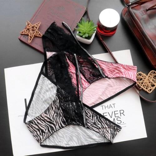 QIWN Sexy Transparent Lace Belt Sport Panties for Women Zebra Pattern Cotton Seamless Underwear Low Waist Soft Lady Lingerie