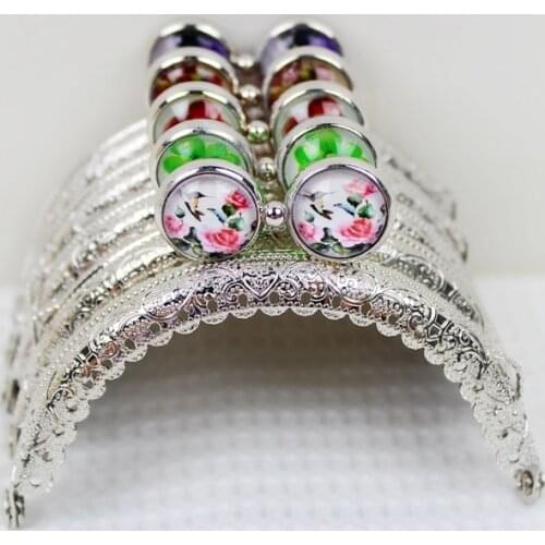 8.5CM Time Gem Flat Cute Girl Kiss Clasp Coin Purse Sliver Embossing Metal purse Frames Cluth DIY Sewing Bag Accessories