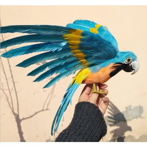 About 32x45cm orange-blue feathers parrot,Handmade model,foam&feathers spreading wings parrot prop,garden decoration toy w0760