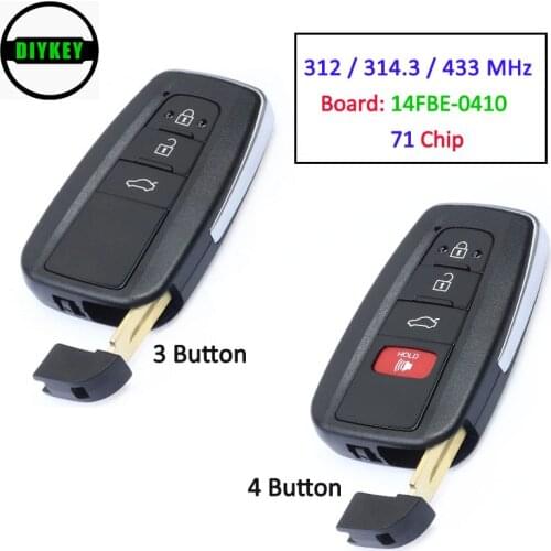 DIYKEY ASK 314.3MHz/312MHz/433MHz Smart Remote Key 71 Chip TOY12 for 2018-2019 Toyota Avalon Board ID:14FBE-0410