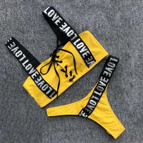 Sexy Brazilian bikini sets 2019 fashion Letter Printed Bikinis Push Up sports swimwear women thong swimsuit female Bandeau S-XXL