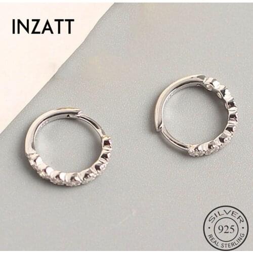 INZATT Real 925 Sterling Silver Zircon Round Hoop Earrings For Fashion Woman Party Fine Jewelry Geometric Punk Accessories