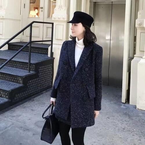 Hepburn Style Woolen Suit Retro Fashion Tweed Blazer Jacket + Skirt Autumn And Winter Two Piece Set Slim Ladies Workwear Y1081