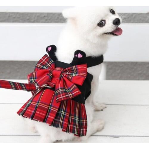 New Plaid Dog Harness with Leash Cute Preppy Style Dog Vest Harnesses Breathable Pet Walking Lead Leash For Cat Dogs Pets Dress
