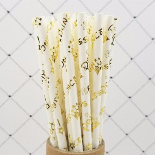 25 PCS Shine Golden Prince Crown Paper Straws For Kids Birthday Wedding Decoration Chirstmas Supply Creative Drinking Straws