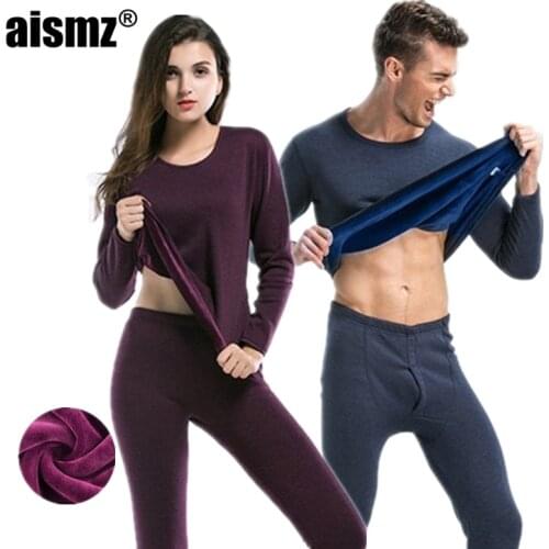 Aismz Winter long johns thick men thermal underwear sets fleece keep warm in cold weather for Russian Canada European women