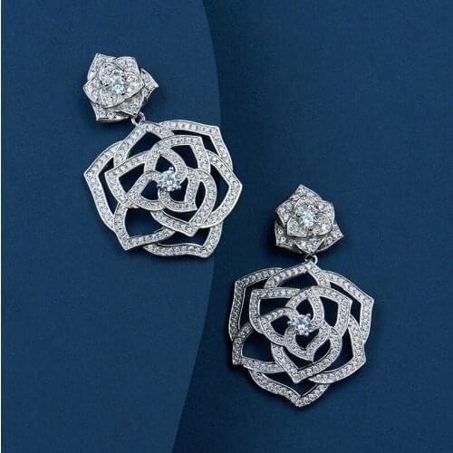 Three-dimensional rose earrings micro-inlaid zircon gold-plated sweet temperament ladies camellia earrings