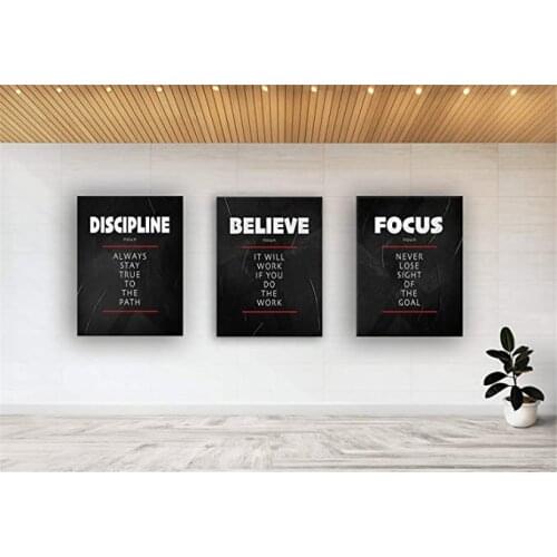 3 Pieces Inspirational Canvas Print Discipline Believe Focus Poster Painting Motivational Picture for Office Decor With Frame