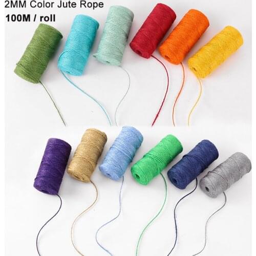 2MM 100M/Roll Colorful Hemp Rope Jute Twine Natural Burlap Hessian Cord DIY Crafts Christmas Gift Wrapping Picture Display
