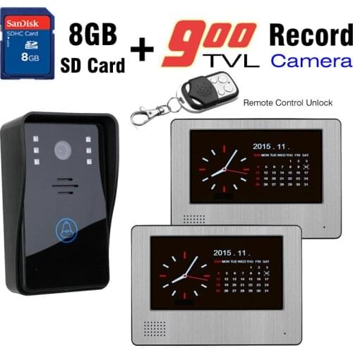 7 Inch Touch Monitor Record Video Intercom Door Phone System 900TVL IR Camera + 8GB Card Recording + Remote Control Unlock
