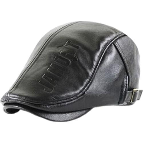 XEONGKVI 2021 New PU Leather Joker Forward Berets Hats Autumn Winter Brand Snapback Middle-aged Men Peaked Cap Casquette