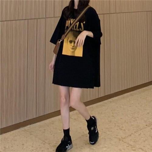 Woman Tshirts Mujer Camisetas T Shirt Oversized T Shirt O-Neck Loose Aesthetic Tees Femme T-Shirts Long Printed Sumemr Clothes