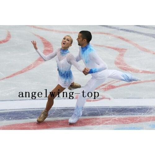 Blue Figure Skating Dress White Girls Ice Skating Dresses Competition Ice Skating Dresses Women Custom Ice Dress Free Shipping